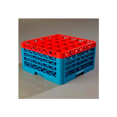 Carlisle RG25-4C410 - Opticlean™ 25-Compartment Glass Rack W/ 4 Extenders, Red-Carlisle Blue - Pkg Qty 2