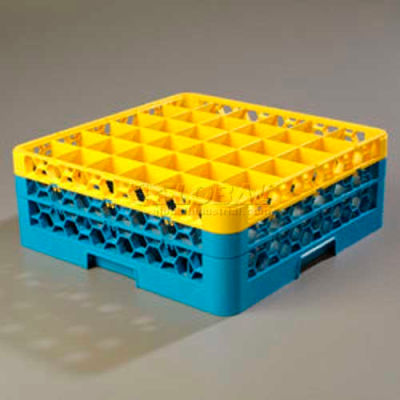 Carlisle RG36-2C411 - OptiClean™ 36-Compartment Glass Rack W/2 Extenders, Yellow-Blue