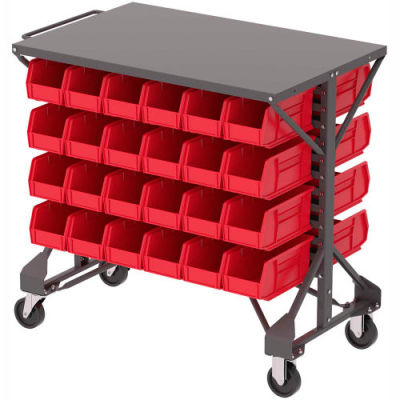 Akro-Mills Shelf-Top Bin Cart - 38-1/2 x24x36-1/2" - (48) 5-1/2 x10-7/8 x5" Bins - Red