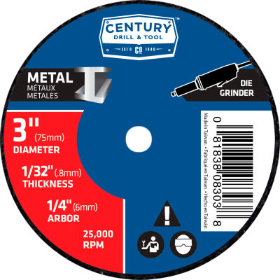 Century Drill 08303 Cutting Wheel 3" x 1/4" Aluminum Oxide