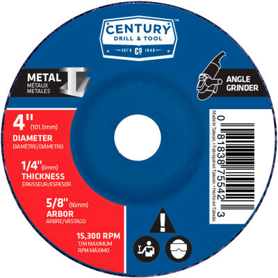 Century Drill 75542 Depressed Center Grinding Wheel 4" x 5/8" Type 27 Aluminum Oxide