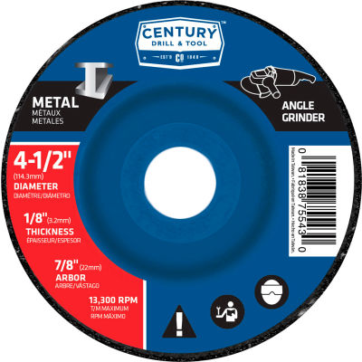 Century Drill 75543 Depressed Center Grinding Wheel 4-1/2" x 7/8" Type 27 Aluminum Oxide