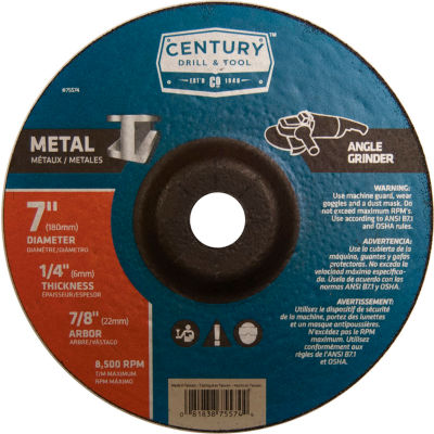 Century Drill 75574 Depressed Center Grinding Wheel 7" x 7/8" Type 27 Aluminum Oxide
