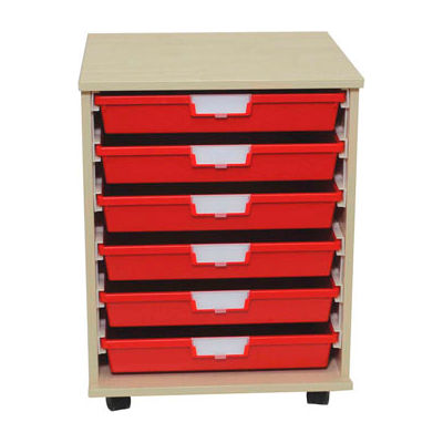 StorSystem Wood Tote Cart CE2304PR-6S - 6 Extra Wide Red Totes 20-1/4" x 18-3/4" x 27-3/8"