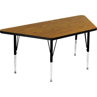 Activity Tables, 48"L x 24"W, Standard Height, Trapezoid - Medium Oak