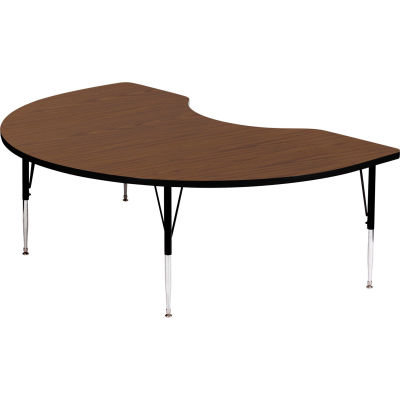 Activity Tables, 72"L x 48"W, Standard Height, Kidney - Walnut