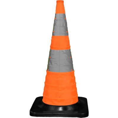 Cortina 30" Pack N Pop Collapsible Traffic Cone, 4 LED Lights, Orange, Black Rubber Base, 03-501-04