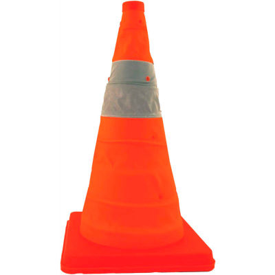 Cortina 18" Collapsible Traffic Cone Without Feet, Orange, Plastic Base, 4/Pack, 03-501-06