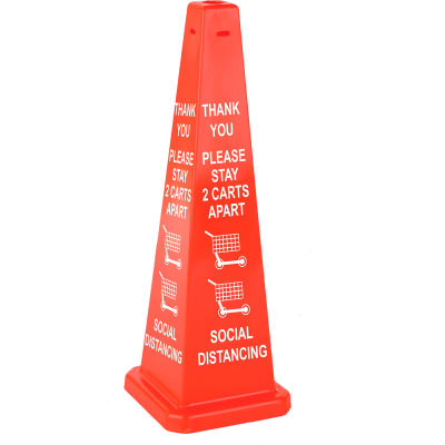 Cortina Lamba 03-600-75 Cone, Orange, 36", "Thank You Please Stay 2 Carts Apart Social Distancing"
