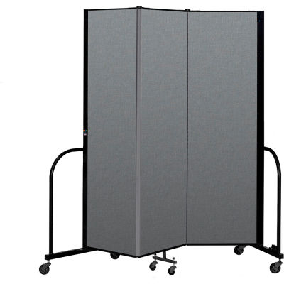 Screenflex Portable Room Divider 3 Panel, 6'8"H x 5'9"L, Fabric Color: Gray