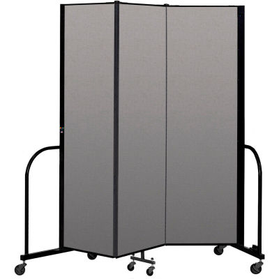 Screenflex Portable Room Divider 3 Panel, 6'8"H x 5'9"L, Vinyl Color: Gray