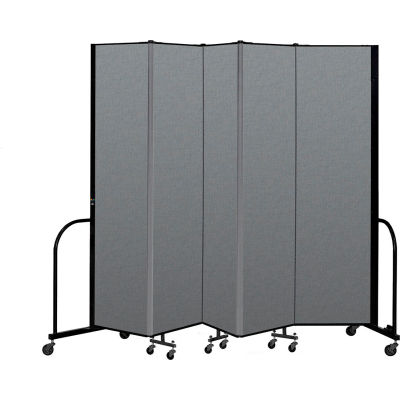 Screenflex Portable Room Divider 5 Panel, 7'4"H x 9'5"L, Fabric Color: Gray