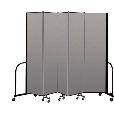 Screenflex Portable Room Divider 5 Panel, 7'4"H x 9'5"L, Vinyl Color: Gray