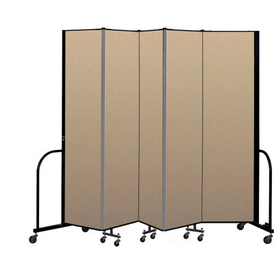 Screenflex Portable Room Divider 5 Panel, 7'4"H x 9'5"L, Vinyl Color: Oatmeal