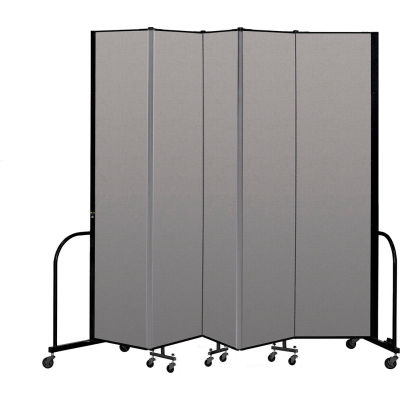 Screenflex Portable Room Divider 5 Panel, 8'H x 9'5"L, Vinyl Color: Gray