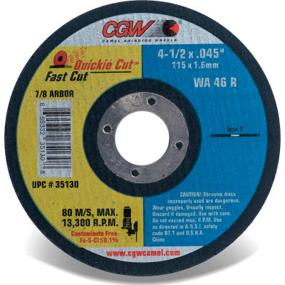 CGW Abrasives 35130 Fast Cut Thin Cutting Wheel 4-1/2" x 0.045" x 7/8" Type 1 Aluminum Oxide - Pkg Qty 25