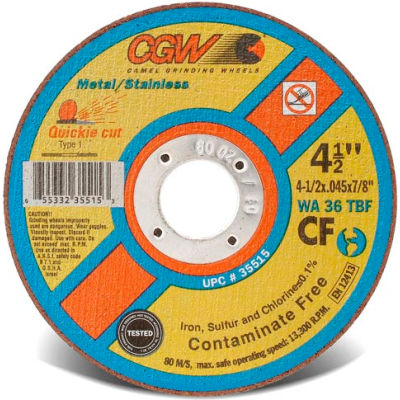 CGW Abrasives 36301 Cut-Off Wheel 5" x 7/8" 36 Grit Type 1 Aluminum Oxide - Pkg Qty 25