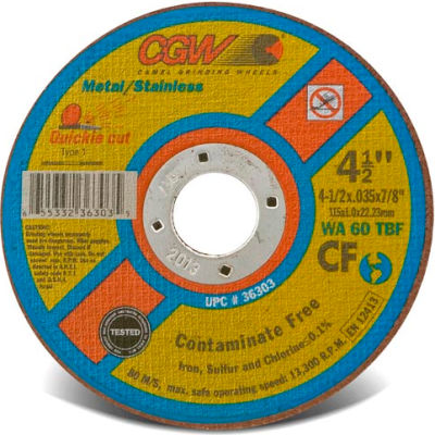 CGW Abrasives 36303 Cut-Off Wheel 4-1/2" x 7/8" 60 Grit Type 1 Aluminum Oxide - Pkg Qty 25