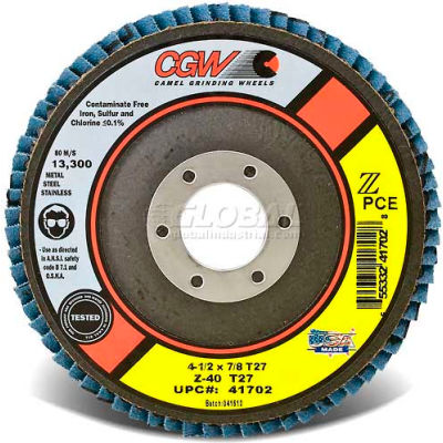 CGW Abrasives 41742 Abrasive Flap Disc 4-1/2" x 7/8" 40 Grit Zirconia - Pkg Qty 10