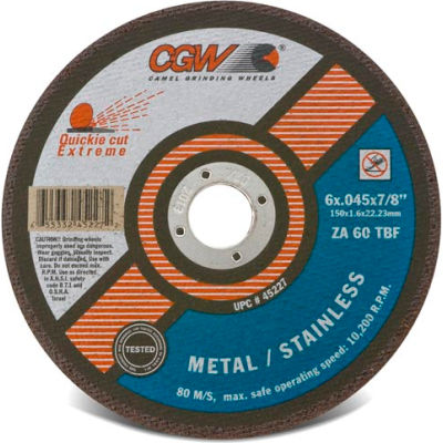 CGW Abrasives 45286 Cut-Off Wheel 6" x 7/8" 60 Grit Type 1 Zirconia Aluminium Oxide - Pkg Qty 50