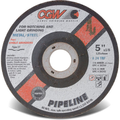 CGW Abrasives 59101 Depressed Center Wheel 4-1/2" x 1/8" x 5/8-11" 24 Grit T27 Aluminium Oxide - Pkg Qty 10