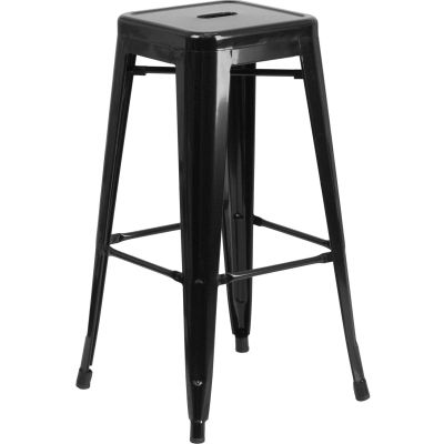 Flash Furniture Backless Barstool - Metal - Square - Black - Pkg Qty 4
