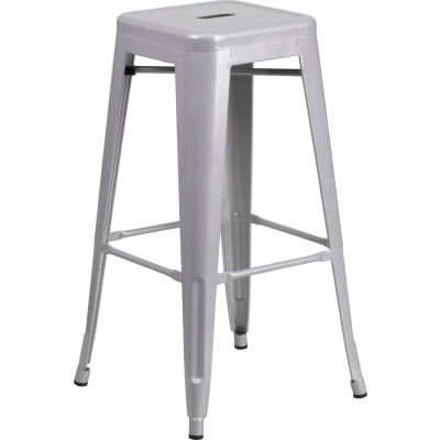 Flash Furniture 30"H Backless Barstool - Metal - Square - Silver - Pkg Qty 4