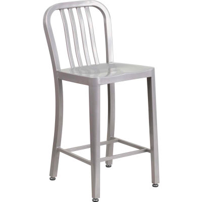 Flash Furniture 24" High Metal Indoor-Outdoor Counter Height Stool - Silver