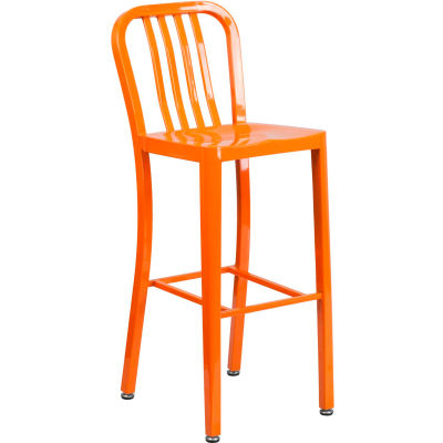 Flash Furniture 30"H Orange Metal Barstool with Vertical Slat Back
