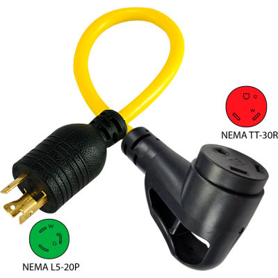 Conntek 15827, 1.5', 20A, Ergo Grip RV Generator Adapter, NEMA L5-20P to NEMA TT-30R