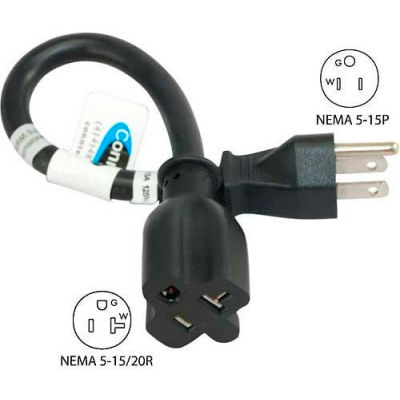 Conntek P515520 1-Ft Power Adapter Cord with 5-15P male plug to 5-15/20R female connector
