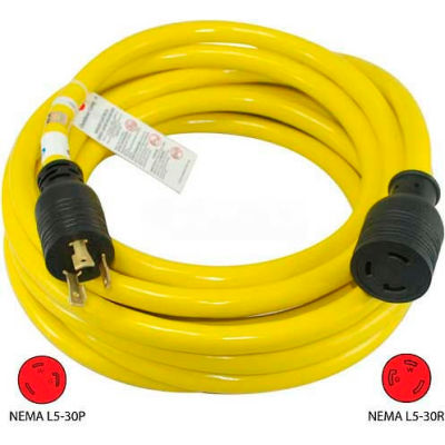 Conntek 20571, 25', 30A, Generator Power/Extension Cord with NEMA L5-30P to L5-30R