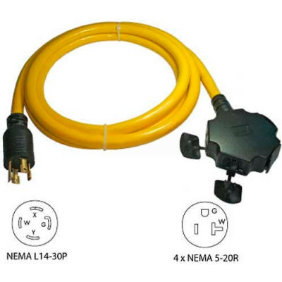 Conntek, 20610-010 10', 30A, Generator Power Cord with NEMA L14-30P to 5-15/20R*4