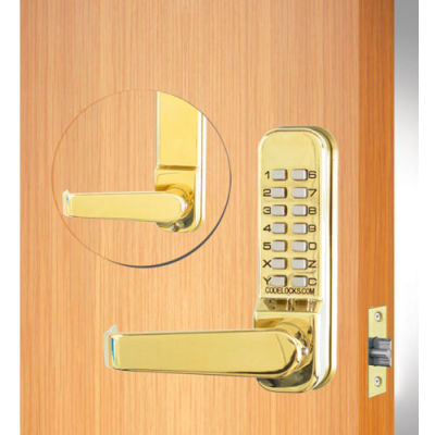 Codelocks Mechanical Tubular Lockset with 2-3/4" Latch, CL410-PB, Polished Brass