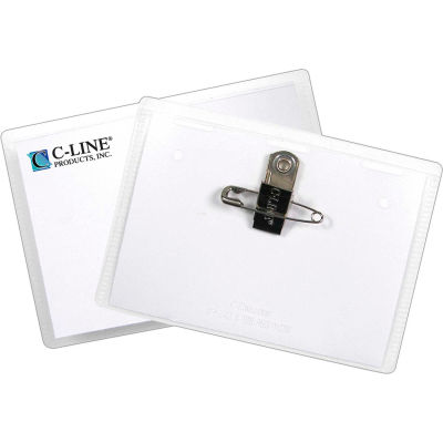 C-Line® Clip Pin Badge Holder, Top-Loading, 4" x 3", Clear, 50/Box