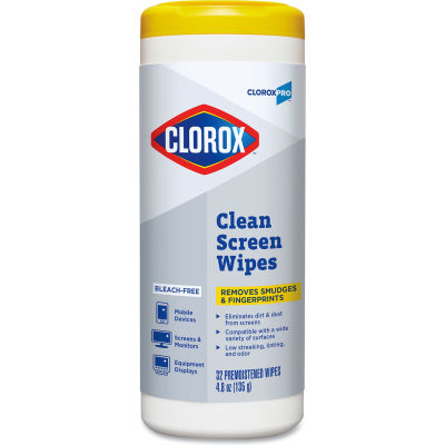 Clorox® CloroxPro Clean Screen, Wipes, 7-1/2" x 7", 32 Wipes/Can, 6 Cans/Case - 32246