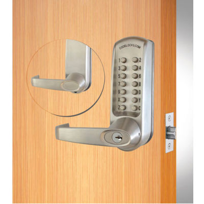 Codelocks Mechanical Lockset w/Grade 1 Cyl Chassis, CL610-CC-BS, EZ Code Change, Brushed Steel