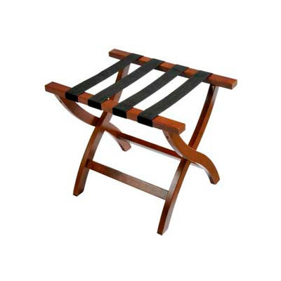 Premier Curved Wood Flat Top Luggage Rack, Walnut, Black Straps, 1 Pack