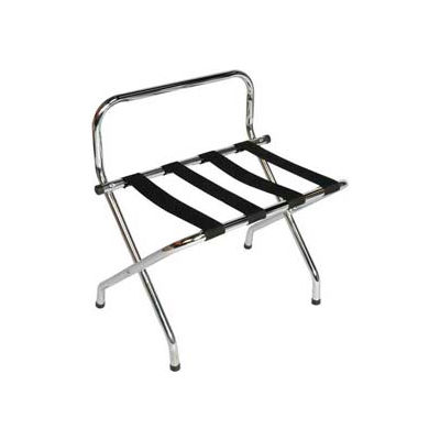 High Back Chrome Luggage Rack with Black Straps, 6 Pack - Pkg Qty 6