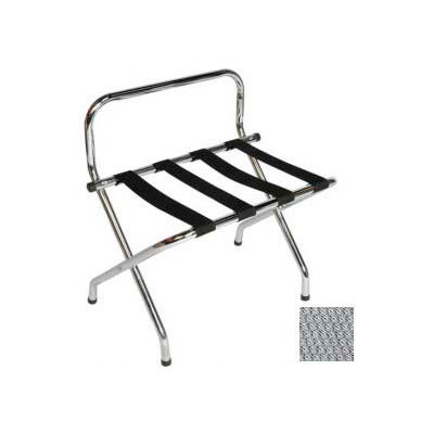 High Back Chrome Luggage Rack with Silver Straps, 1 Pack
