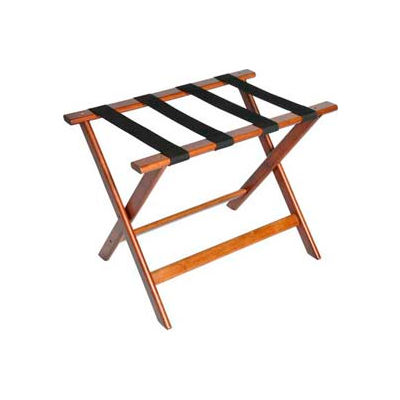 Deluxe Flat Top Wood Luggage Rack, Cherry Mahogany, Black Straps 1 Pack