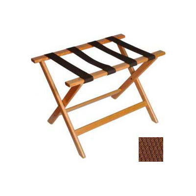 Deluxe Flat Top Wood Luggage Rack, Light Oak, Brown Straps 1 Pack