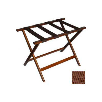 Economy Flat Top Wood Luggage Rack, Dark Oak, Brown Straps 1 Pack
