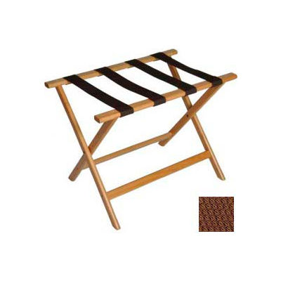 Economy Flat Top Wood Luggage Rack, Light Oak, Brown Straps 1 Pack