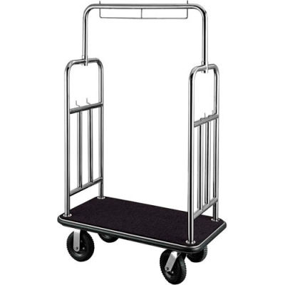 CSL HD Square Bellman Cart 2799BK-010-BLK Stainless, Black Carpet, Black Bumper 8" Pneumatic