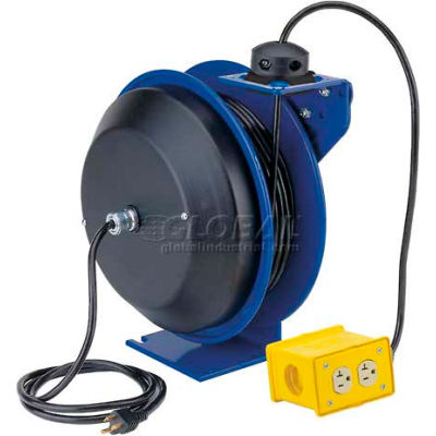 Coxreels PC13-5012-B Power Cord Spring Rewind Reel: Quad Industrial Receptacle, 50' Cord, 12 AWG