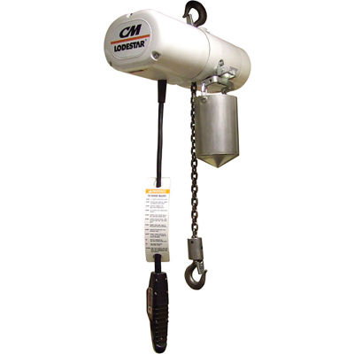 CM Lodestar 1/2 Ton, Food Grade Electric Chain Hoist, 20' Lift, 16 FPM, 115V