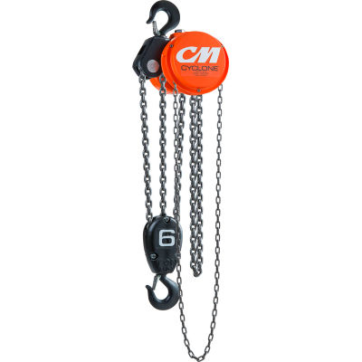 CM Cyclone Hand Chain Hoist, 6 Ton, 10 Ft. Lift