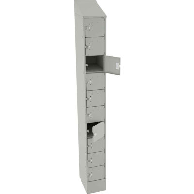 Tennsco 10 Door Cell Phone Locker CP10-091572-A-LGY - 1 Wide w/Hasp 9"W x 15"D x 72" Light Gray