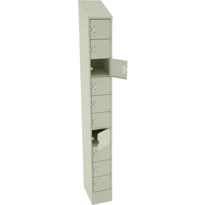 Tennsco 10 Door Cell Phone Locker CP10-091572-A-CPY - 1 Wide w/Hasp - 9"W x 15"D x 82-3/4"H Putty